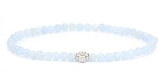 Echtes Blauer Angelit Edelstein Armband 4mm facettiert mit Blüte