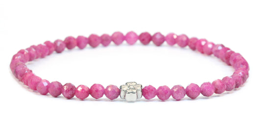 Echtes Rubin Edelstein Armband 4mm facettiert mit Blüte