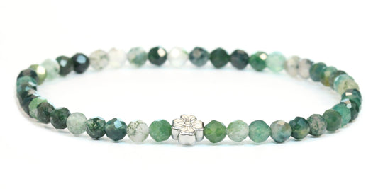 Echtes Moosachat Edelstein Armband 4mm facettiert mit Blüte