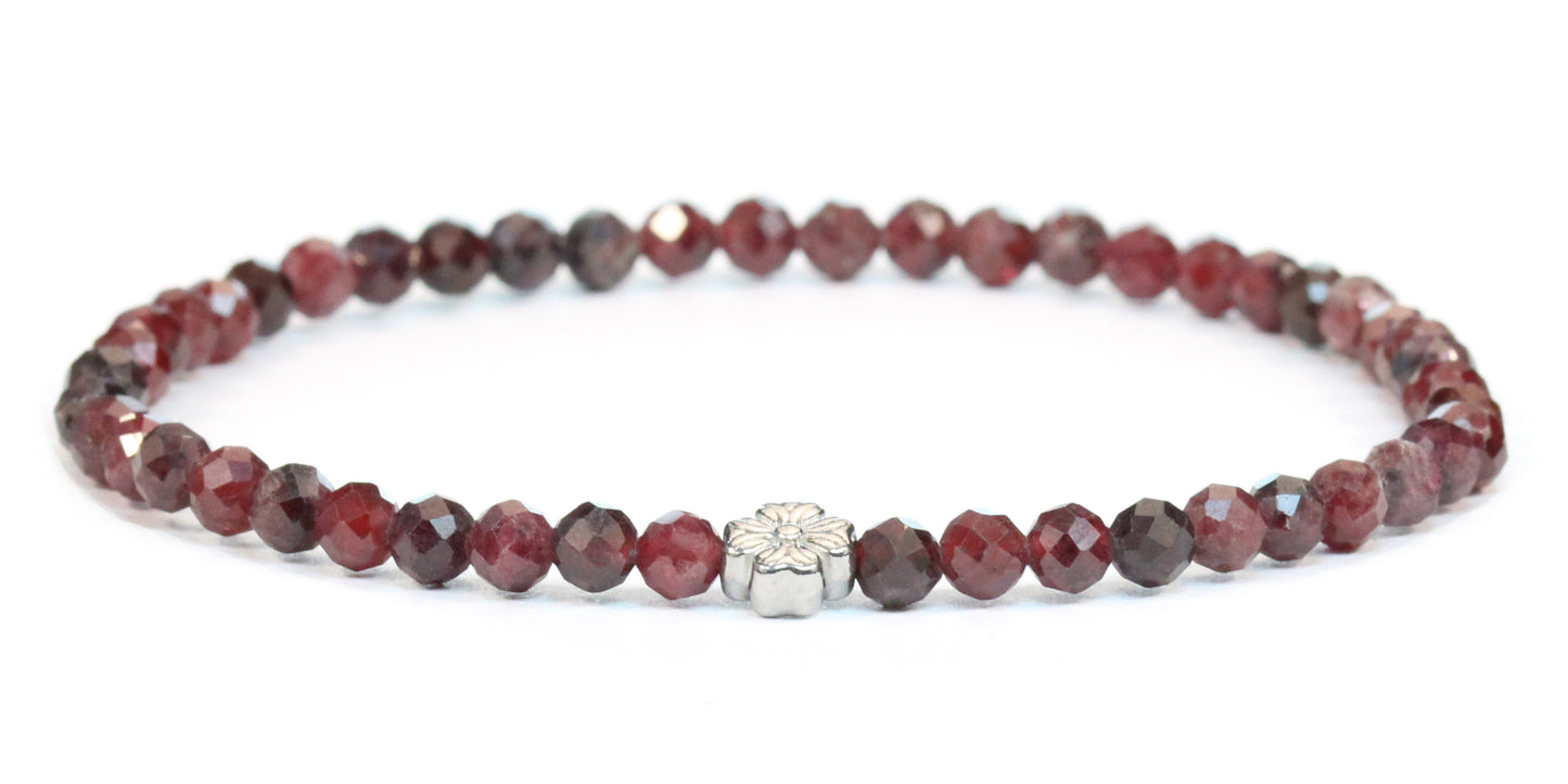 Echtes Granat Edelstein Armband 4mm facettiert mit Blüte