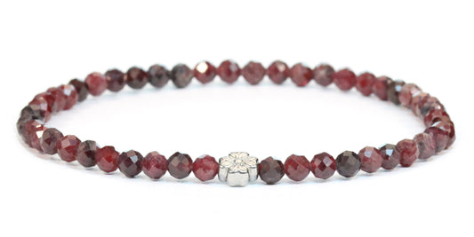 Echtes Granat Edelstein Armband 4mm facettiert mit Blüte