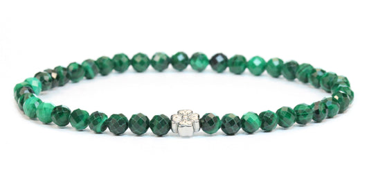 Echtes Malachit Edelstein Armband 4mm facettiert mit Blüte