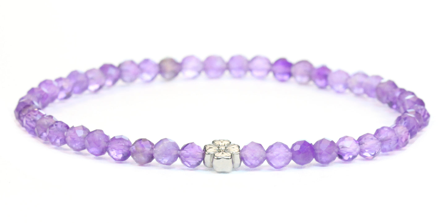 Echtes Amethyst Edelstein Armband 4mm facettiert mit Blüte