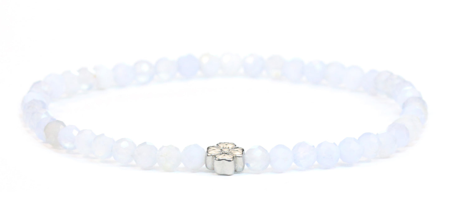 Echtes Blauer Spitzenachat Edelstein Armband 4mm facettiert mit Blüte