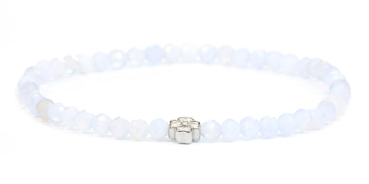 Echtes Blauer Spitzenachat Edelstein Armband 4mm facettiert mit Blüte