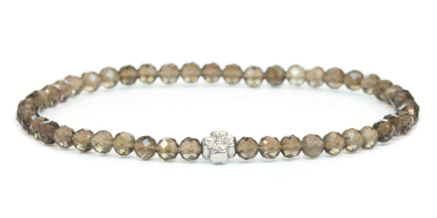 Echtes Rauchquarz Edelstein Armband 4mm facettiert mit Blüte