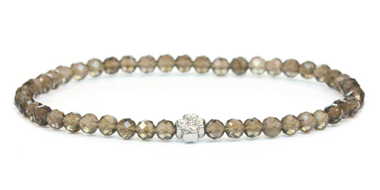 Echtes Rauchquarz Edelstein Armband 4mm facettiert mit Blüte