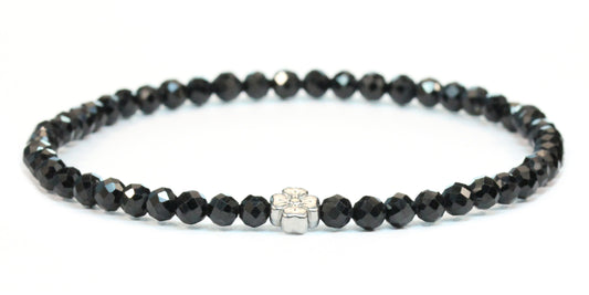 Echtes Schwarzer Turmalin Edelstein Armband 4mm facettiert mit Blüte