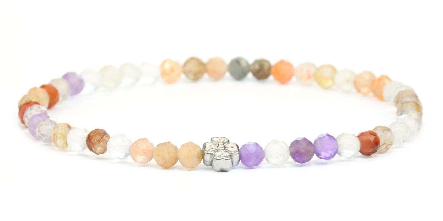 Echtes Super Seven Amethyst Edelstein Armband 4mm facettiert mit Blüte