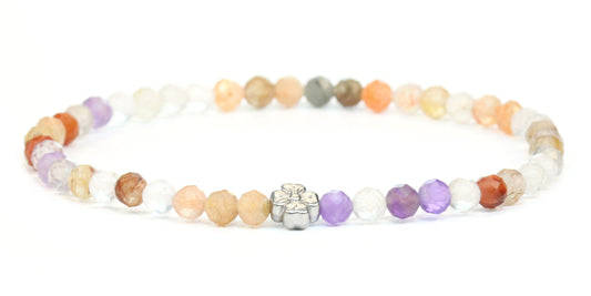 Echtes Super Seven Amethyst Edelstein Armband 4mm facettiert mit Blüte
