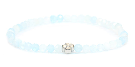 Echtes Aquamarin Edelstein Armband 4mm facettiert mit Blüte