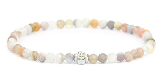 Echtes Botswana Achat Edelstein Armband 4mm facettiert mit Blüte