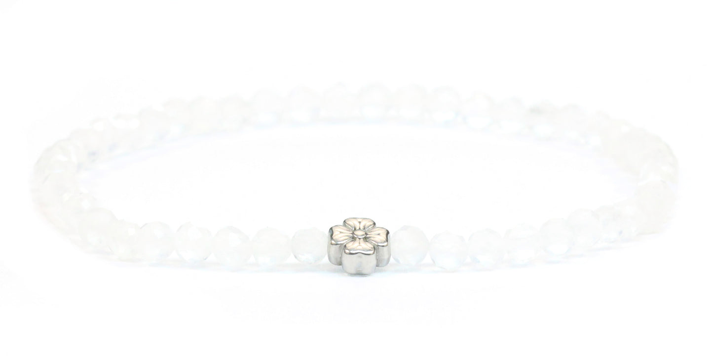 Echtes Mondstein Edelstein Armband 4mm facettiert mit Blüte