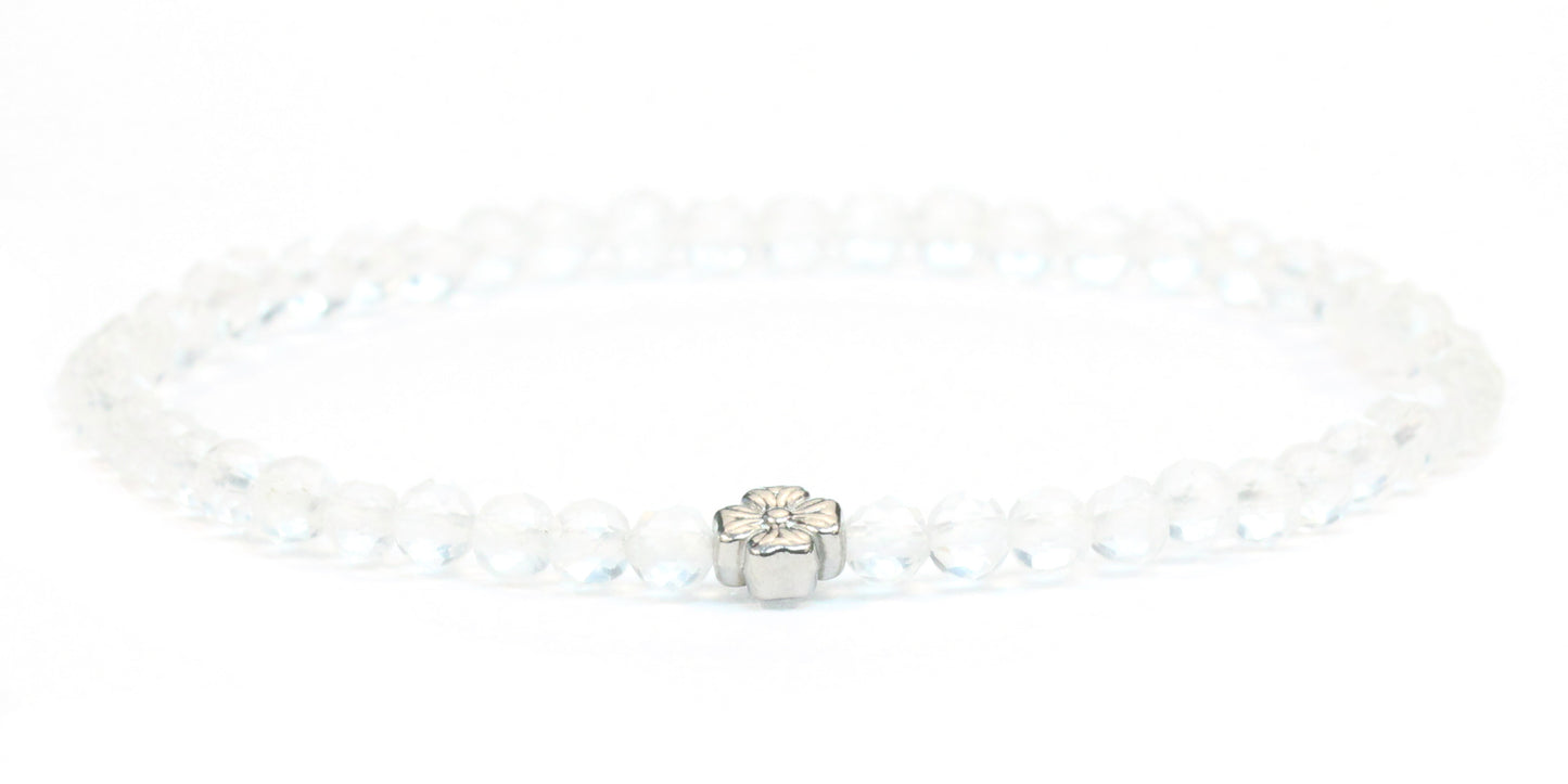 Echtes Bergkristall Edelstein Armband 4mm facettiert mit Blüte