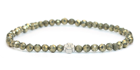 Echtes Pyrit Edelstein Armband 4mm facettiert mit Blüte