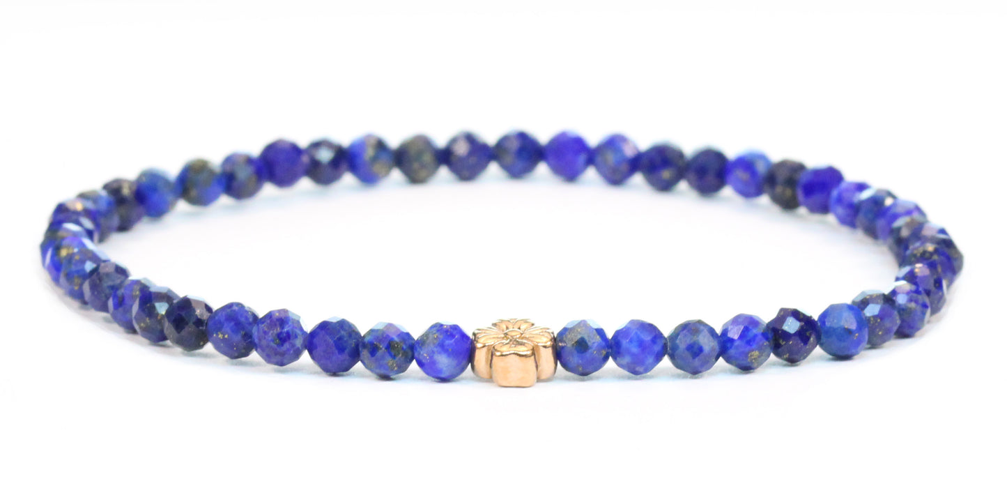 Echtes Lapislazuli Edelstein Armband 4mm facettiert mit Blüte