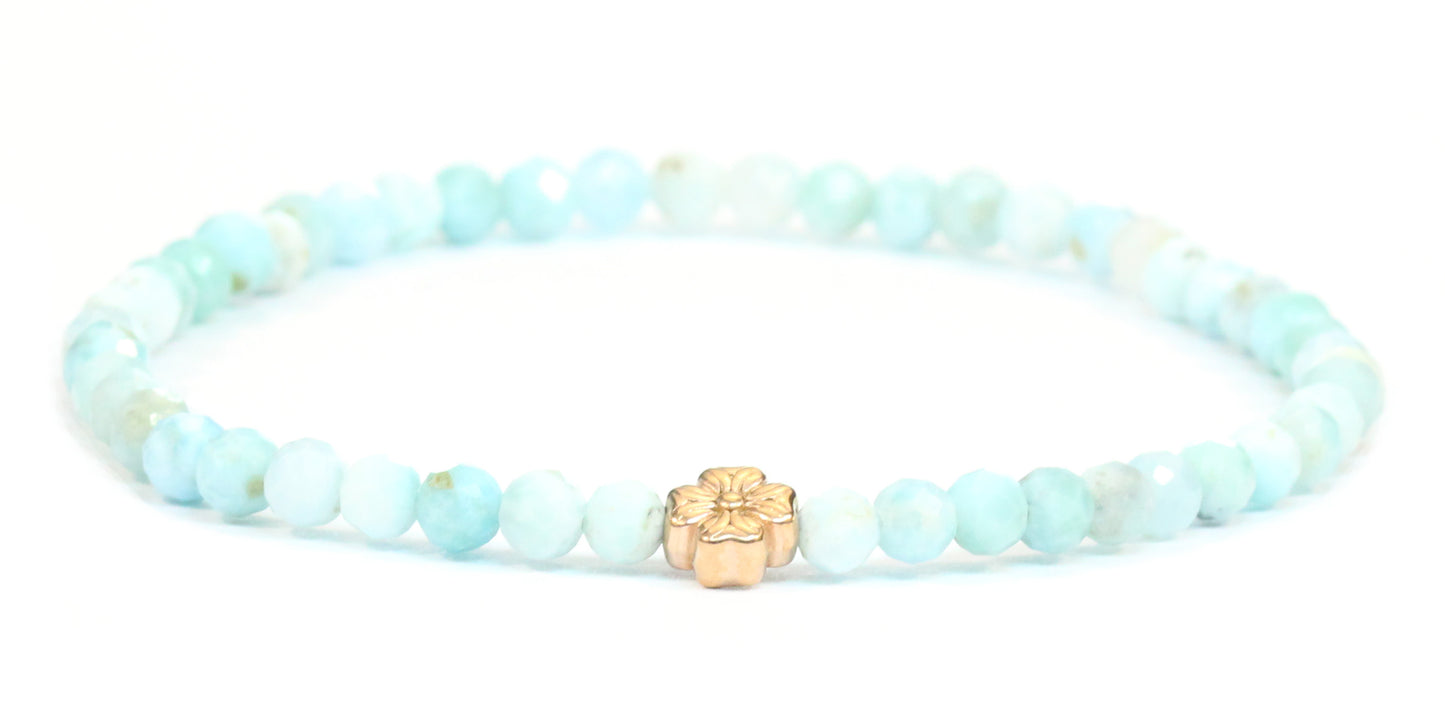 Echtes Larimar Edelstein Armband 4mm facettiert mit Blüte