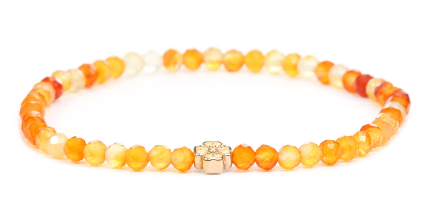 Echtes Karneol Edelstein Armband 4mm facettiert mit Blüte
