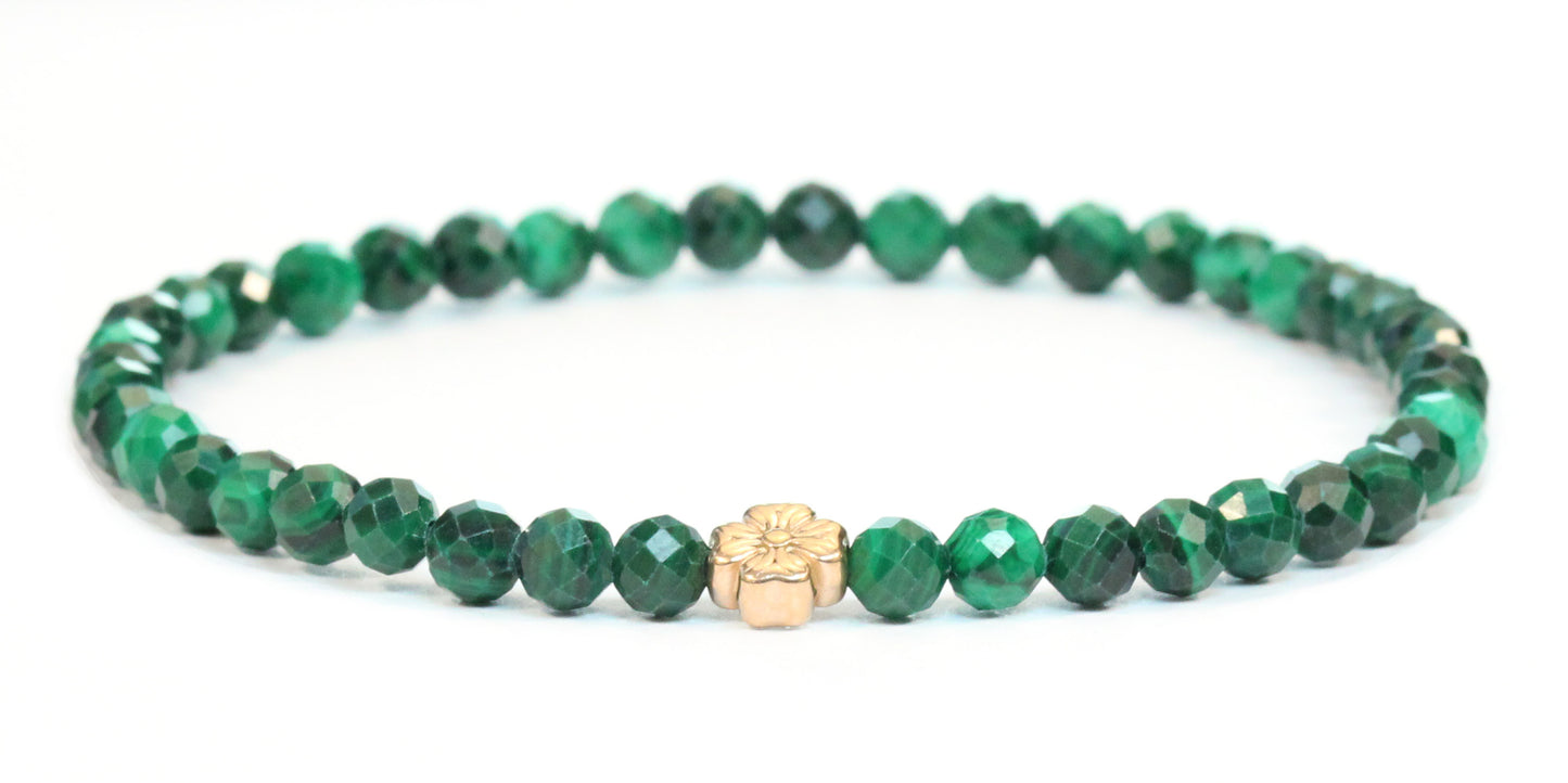 Echtes Malachit Edelstein Armband 4mm facettiert mit Blüte