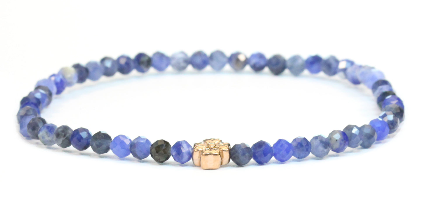 Echtes Sodalith Edelstein Armband 4mm facettiert mit Blüte