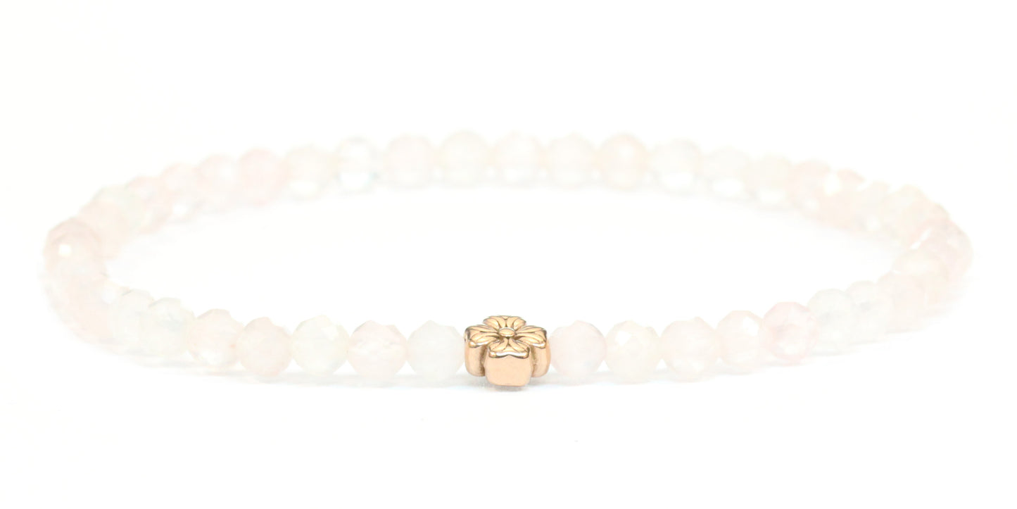 Echtes Rosenquarz Edelstein Armband 4mm facettiert mit Blüte