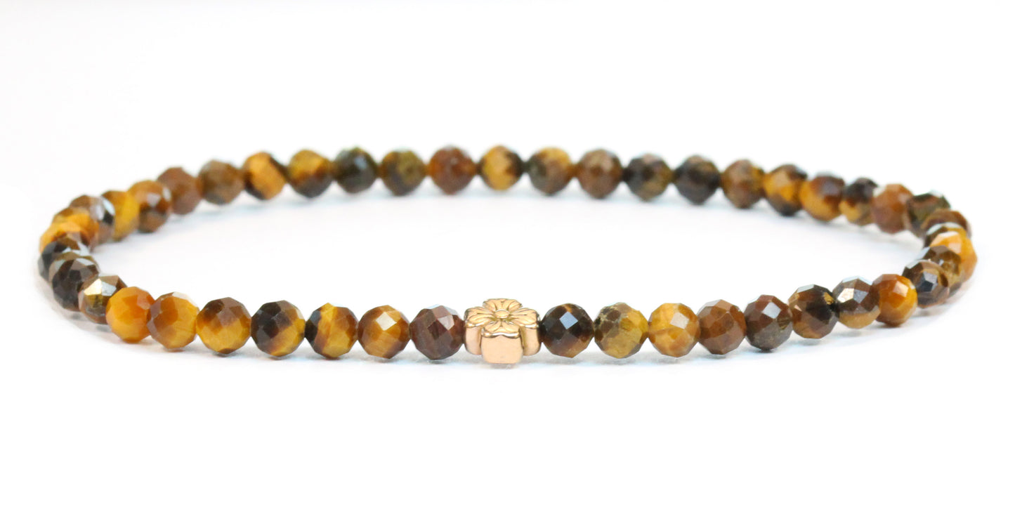 Echtes Tigerauge Edelstein Armband 4mm facettiert mit Blüte