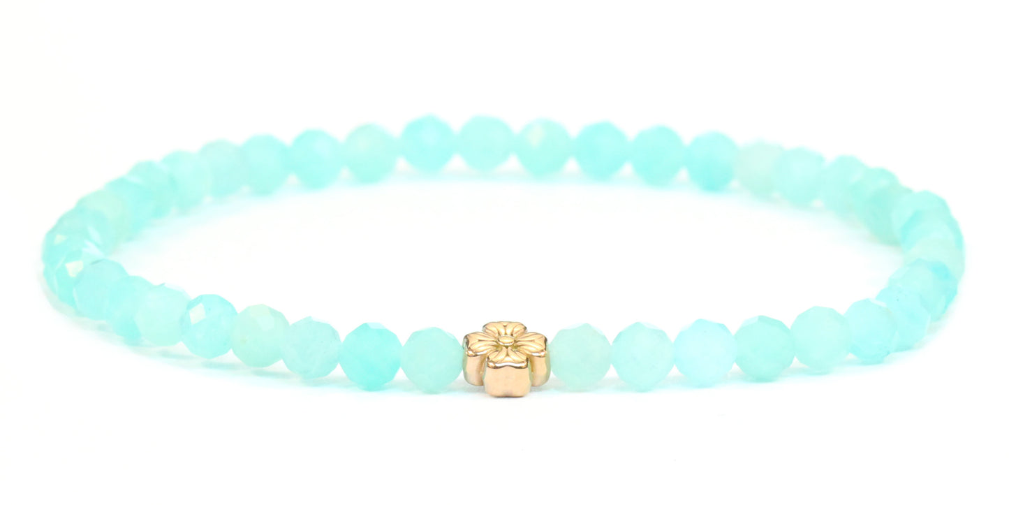 Echtes Amazonit Edelstein Armband 4mm facettiert mit Blüte