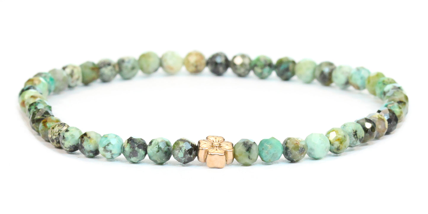 Echtes Afrikanischer Türkis Edelstein Armband 4mm facettiert mit Blüte