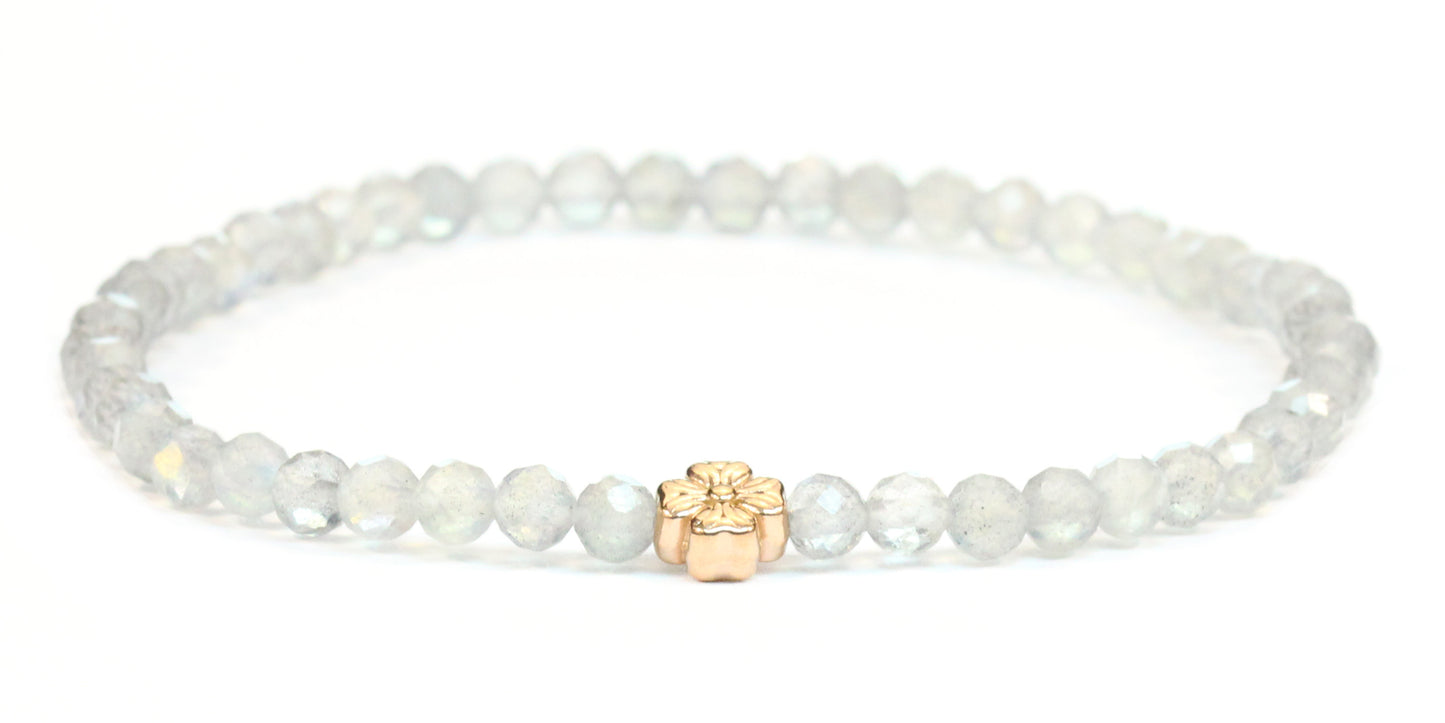 Echtes Labradorit Edelstein Armband 4mm facettiert mit Blüte