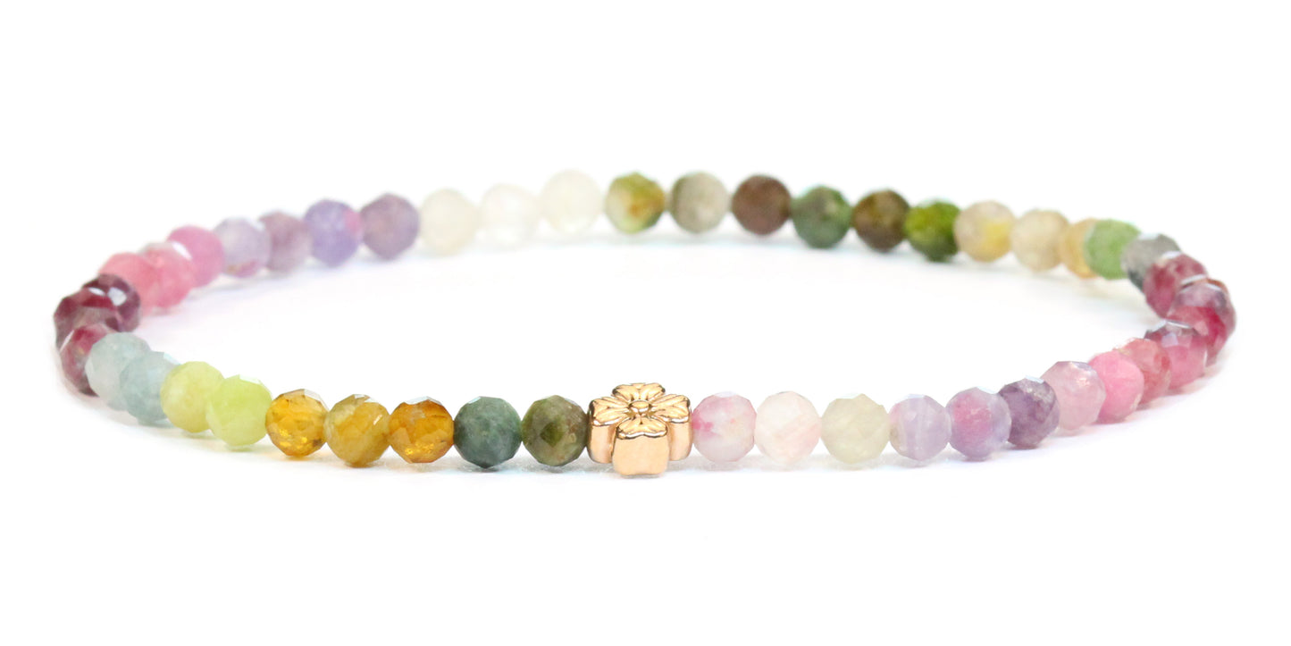 Echtes Regenbogenturmalin Edelstein Armband 4mm facettiert mit Blüte