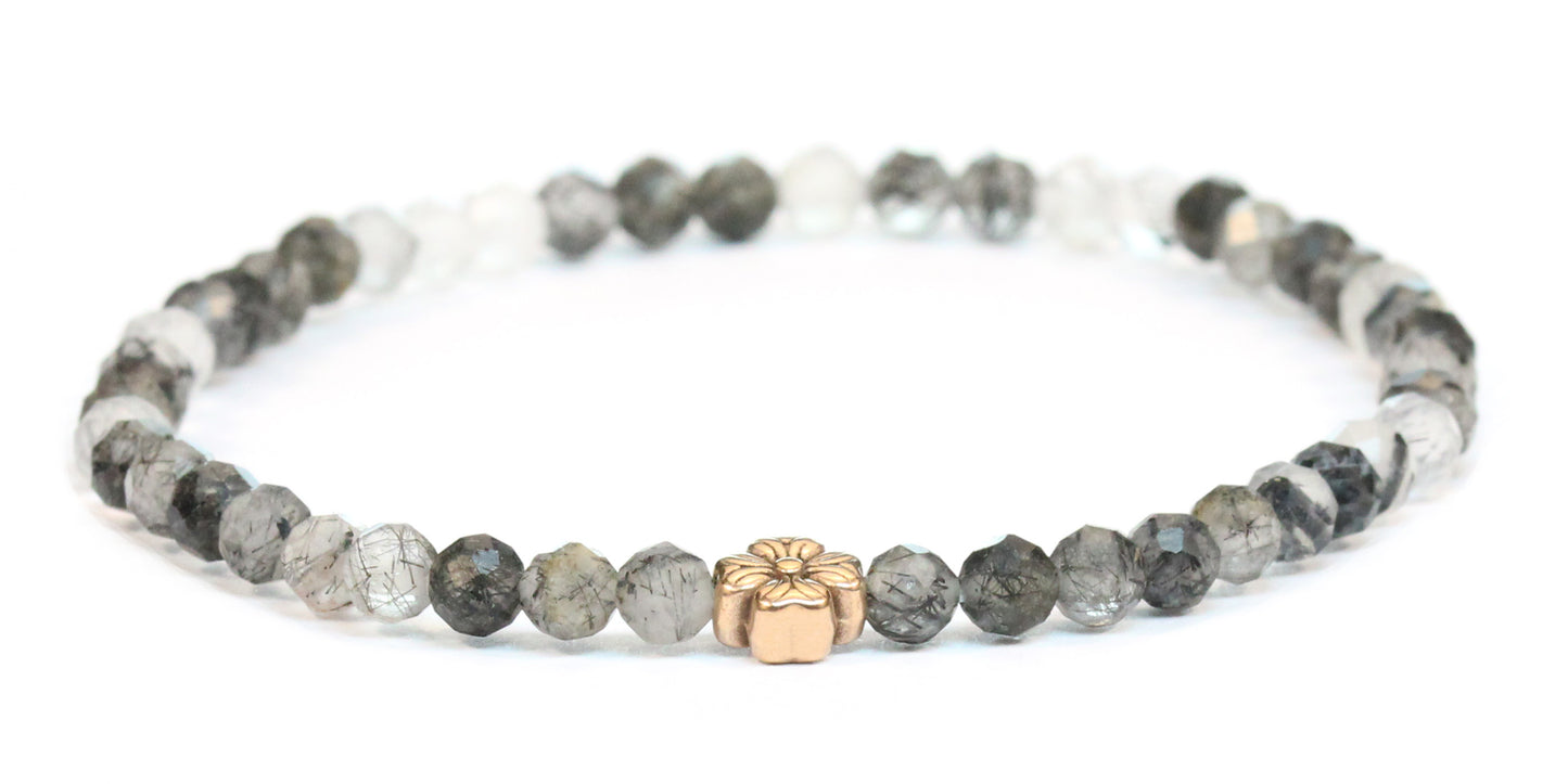 Echtes Turmalinquarz Edelstein Armband 4mm facettiert mit Blüte