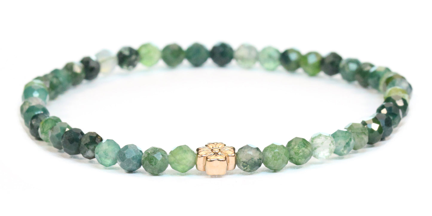 Echtes Moosachat Edelstein Armband 4mm facettiert mit Blüte