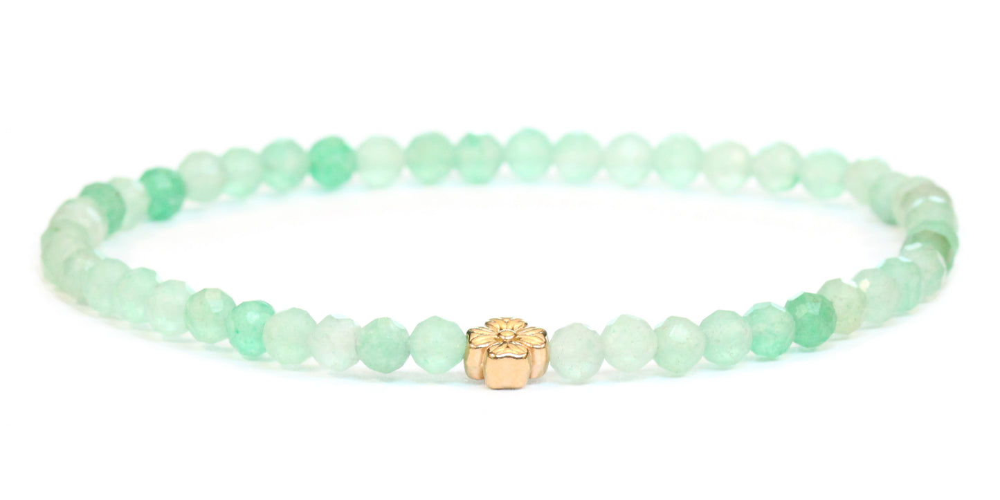 Echtes Grüner Aventurin Edelstein Armband 4mm facettiert mit Blüte