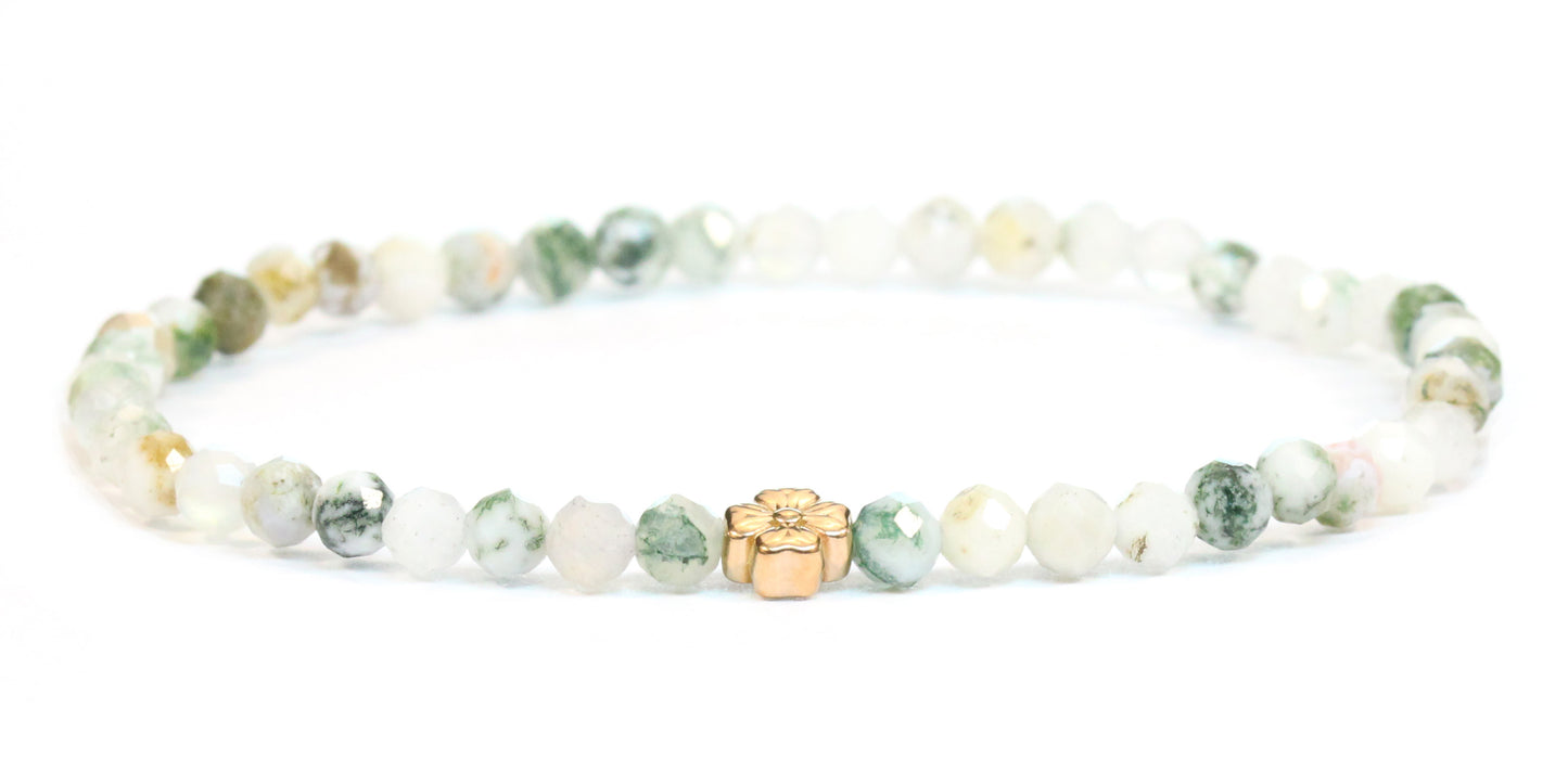 Echtes Baumachat Edelstein Armband 4mm facettiert mit Blüte