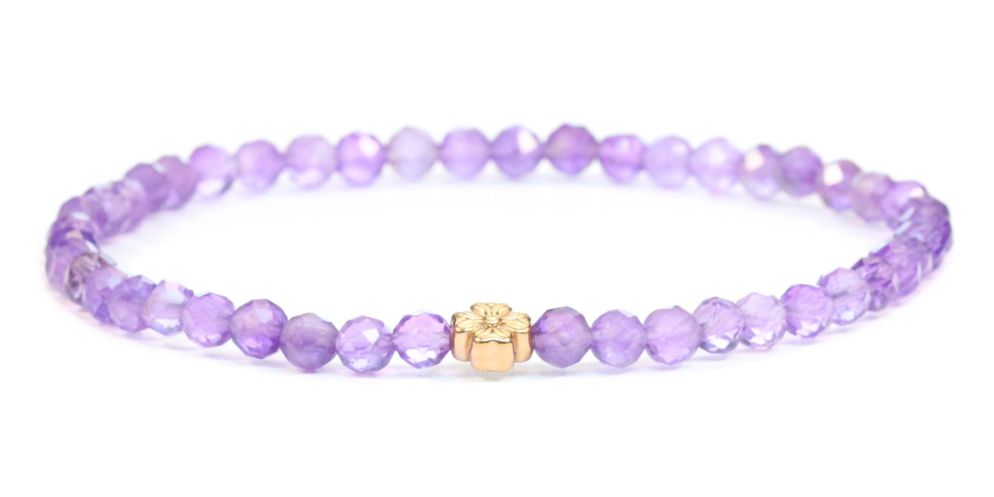 Echtes Amethyst Edelstein Armband 4mm facettiert mit Blüte