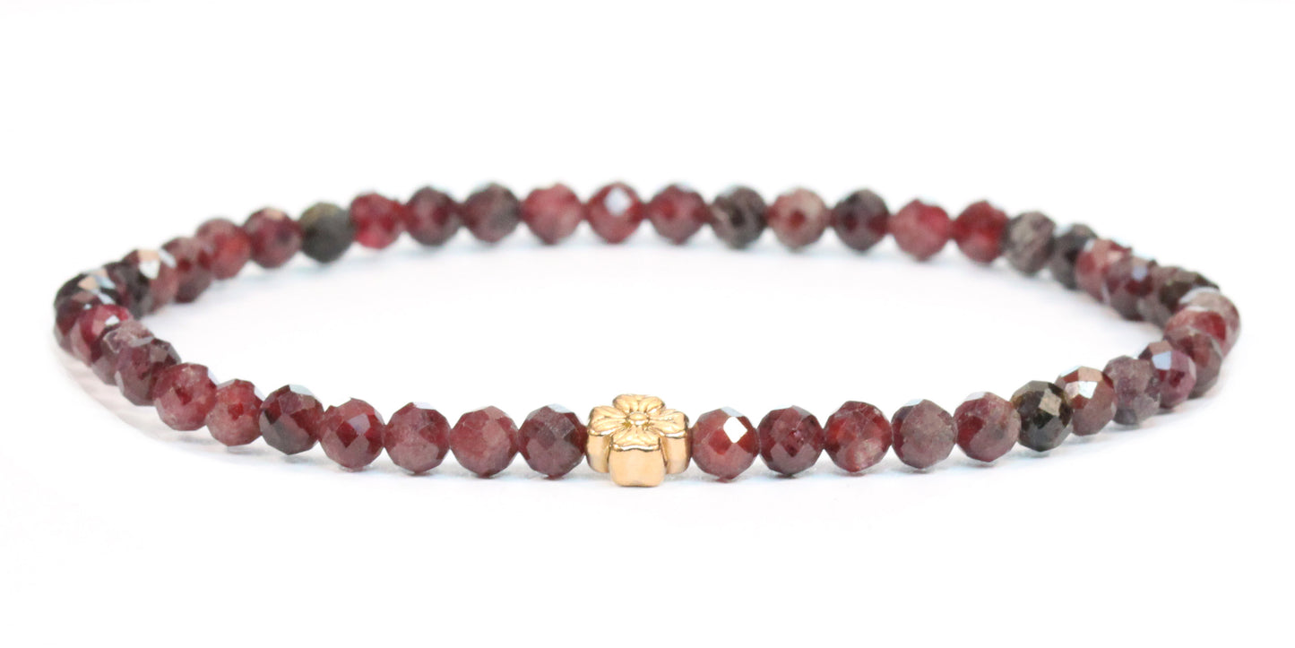 Echtes Granat Edelstein Armband 4mm facettiert mit Blüte