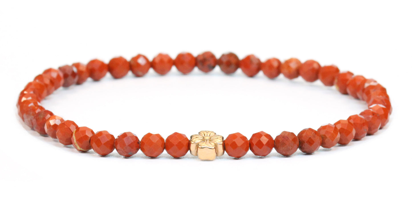 Echtes Roter Jaspis Edelstein Armband 4mm facettiert mit Blüte