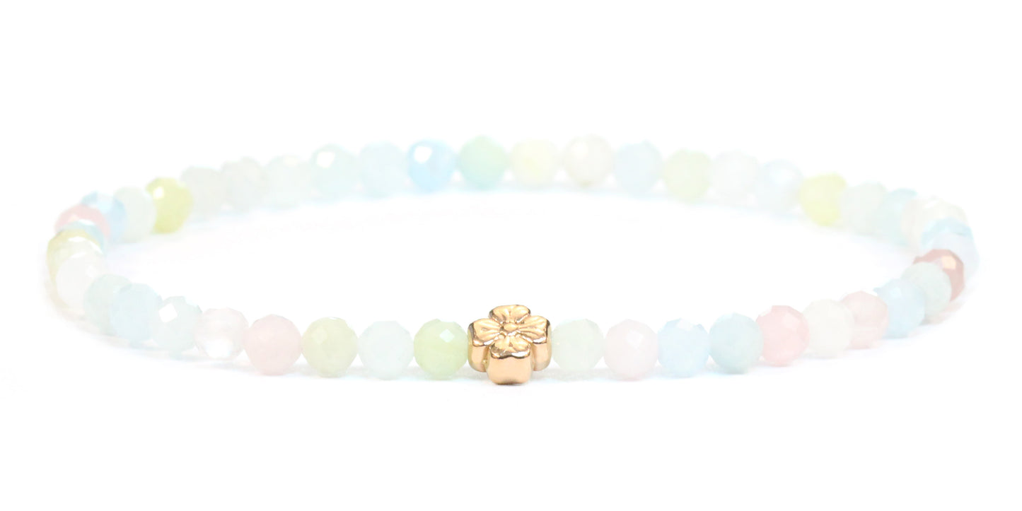 Echtes Morganit Edelstein Armband 4mm facettiert mit Blüte