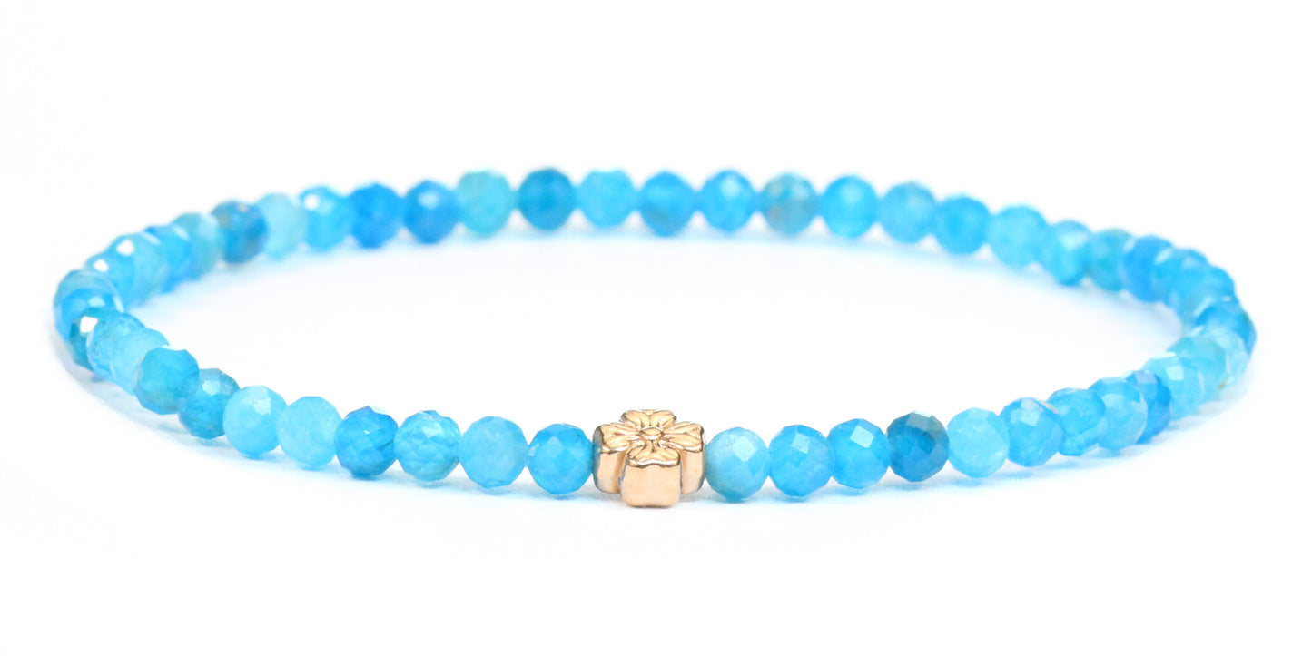 Echtes Apatit Edelstein Armband 4mm facettiert mit Blüte