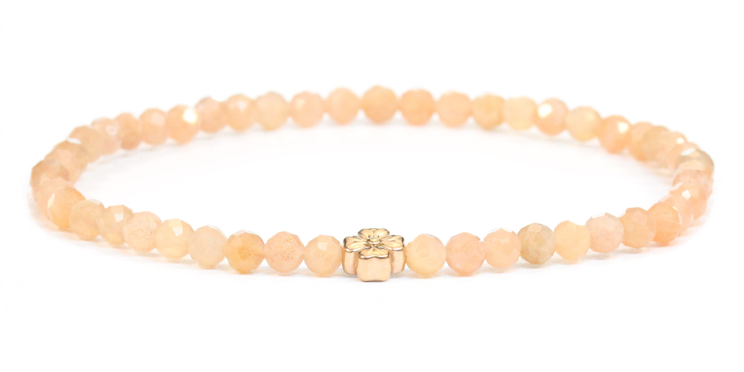 Echtes Sonnenstein Edelstein Armband 4mm facettiert mit Blüte