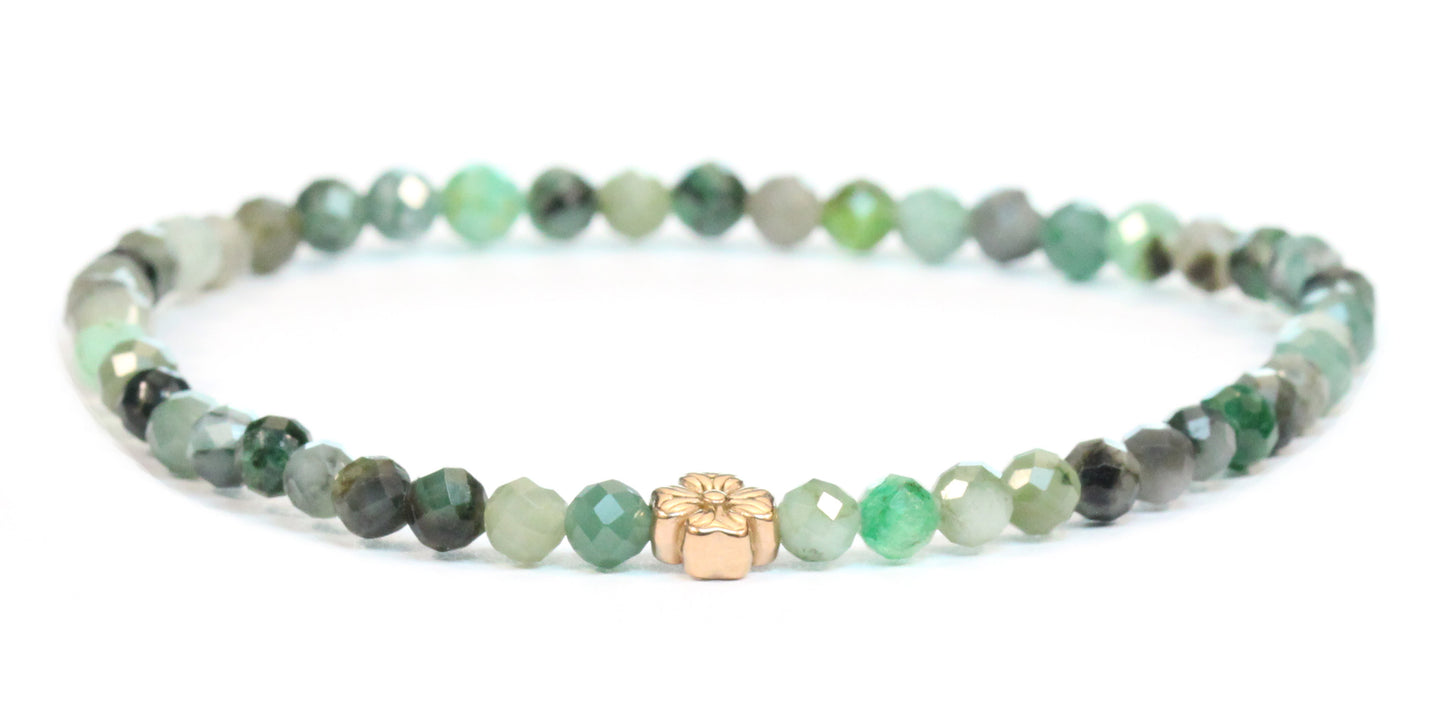 Echtes Smaragd Edelstein Armband 4mm facettiert mit Blüte
