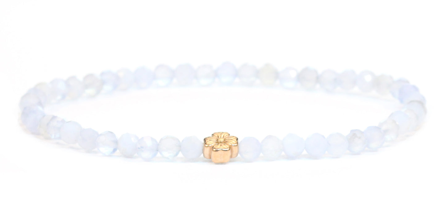 Echtes Blauer Spitzenachat Edelstein Armband 4mm facettiert mit Blüte