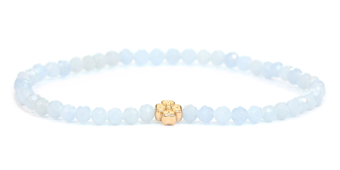 Echtes Blauer Angelit Edelstein Armband 4mm facettiert mit Blüte