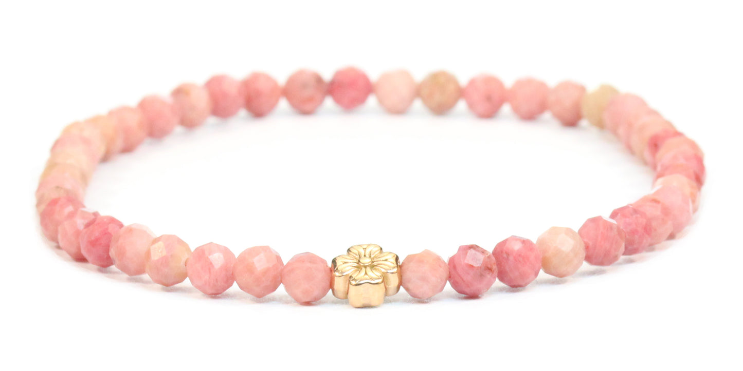 Echtes Rhodonit Edelstein Armband 4mm facettiert mit Blüte