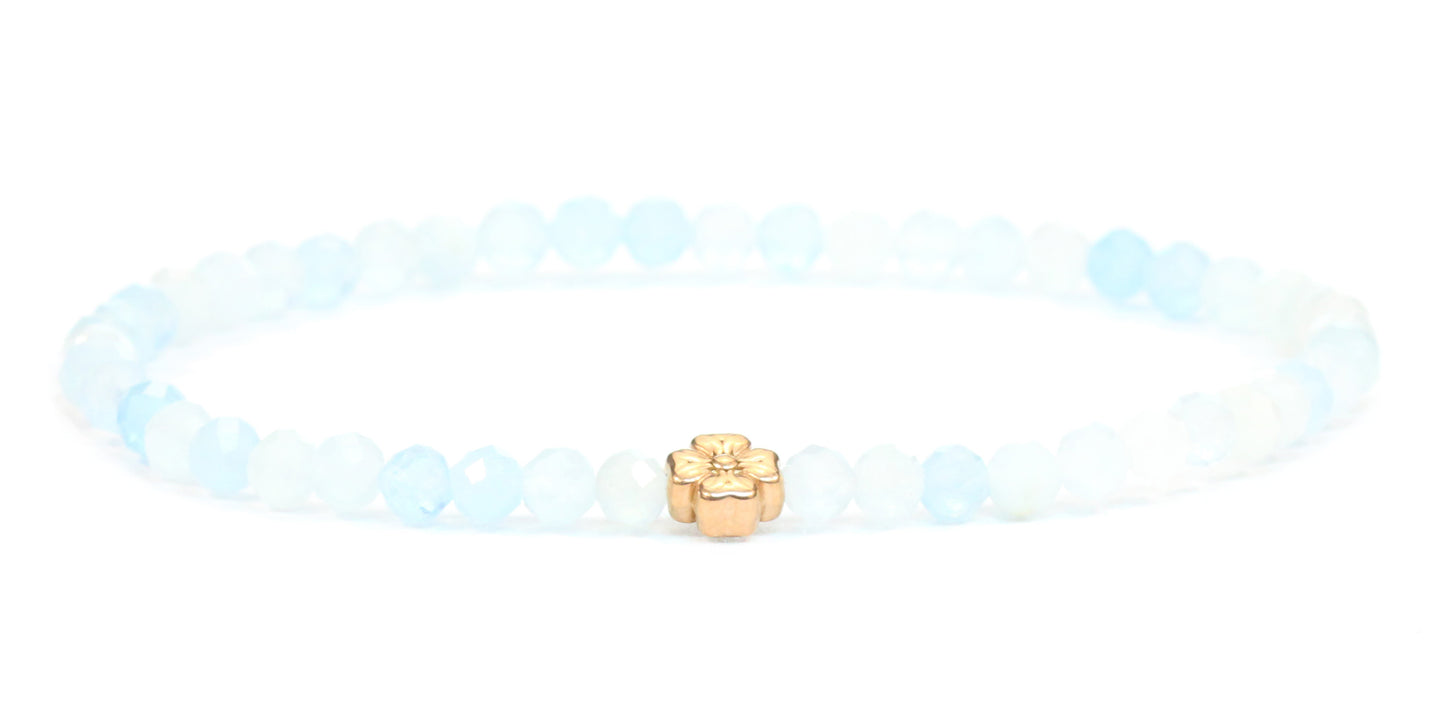 Echtes Aquamarin Edelstein Armband 4mm facettiert mit Blüte