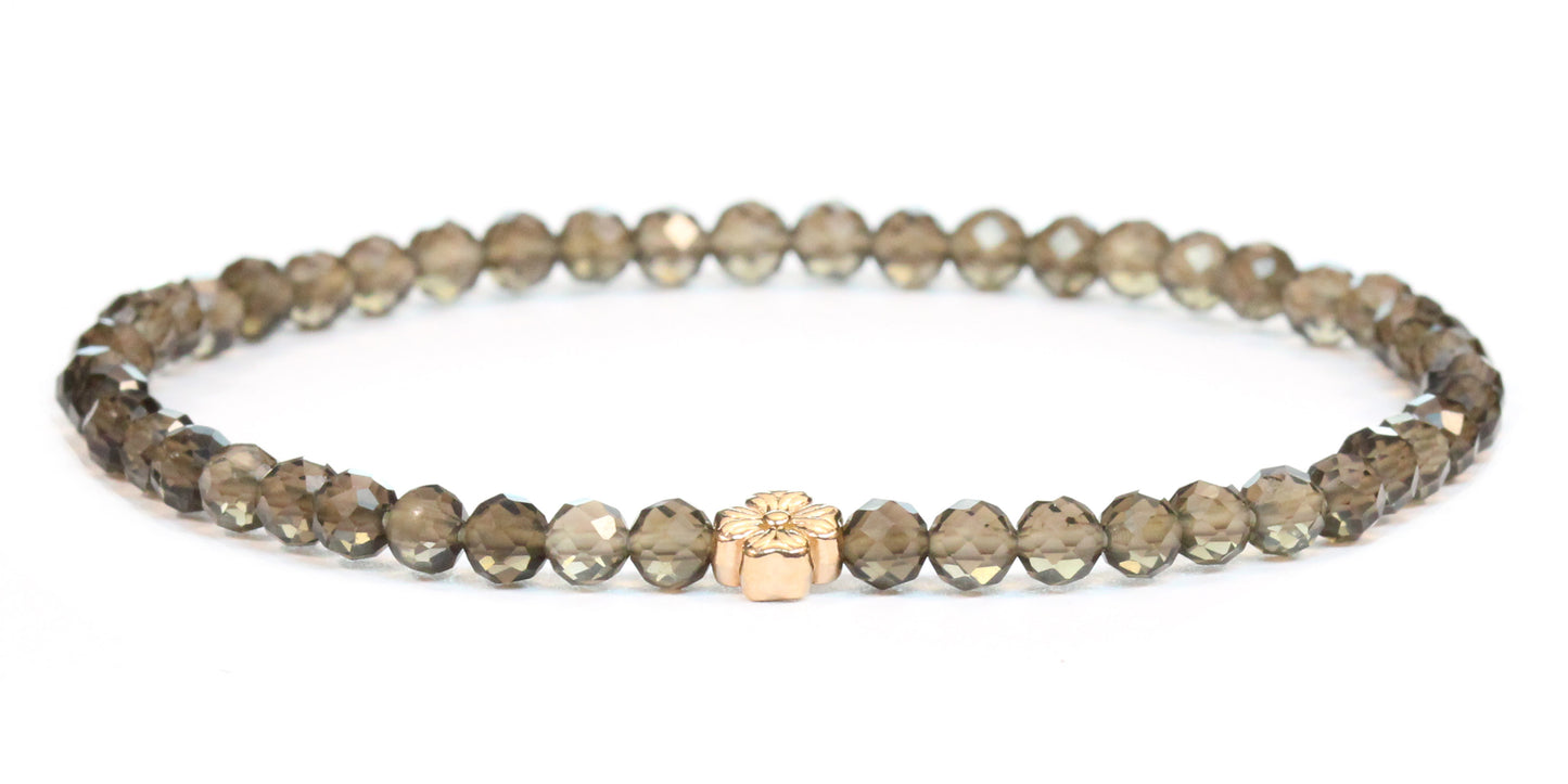 Echtes Rauchquarz Edelstein Armband 4mm facettiert mit Blüte