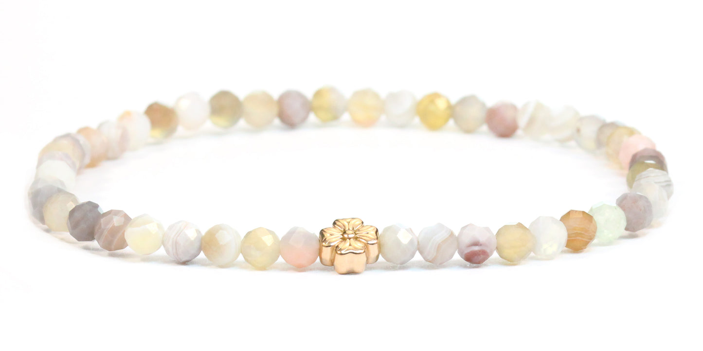 Echtes Botswana Achat Edelstein Armband 4mm facettiert mit Blüte