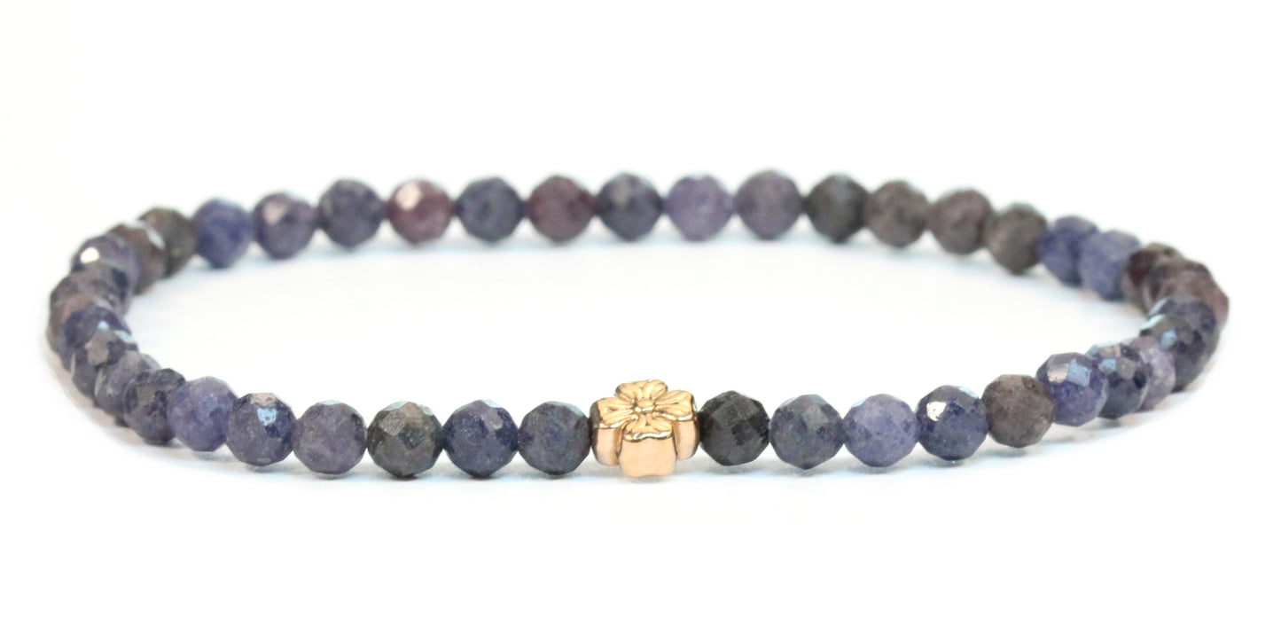 Echtes Saphir Edelstein Armband 4mm facettiert mit Blüte