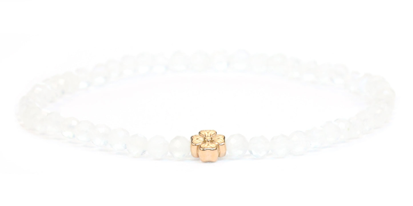 Echtes Mondstein Edelstein Armband 4mm facettiert mit Blüte