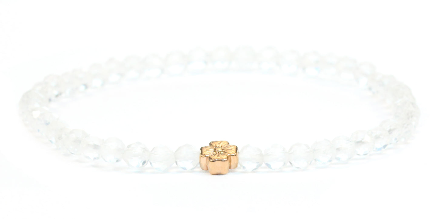 Echtes Bergkristall Edelstein Armband 4mm facettiert mit Blüte